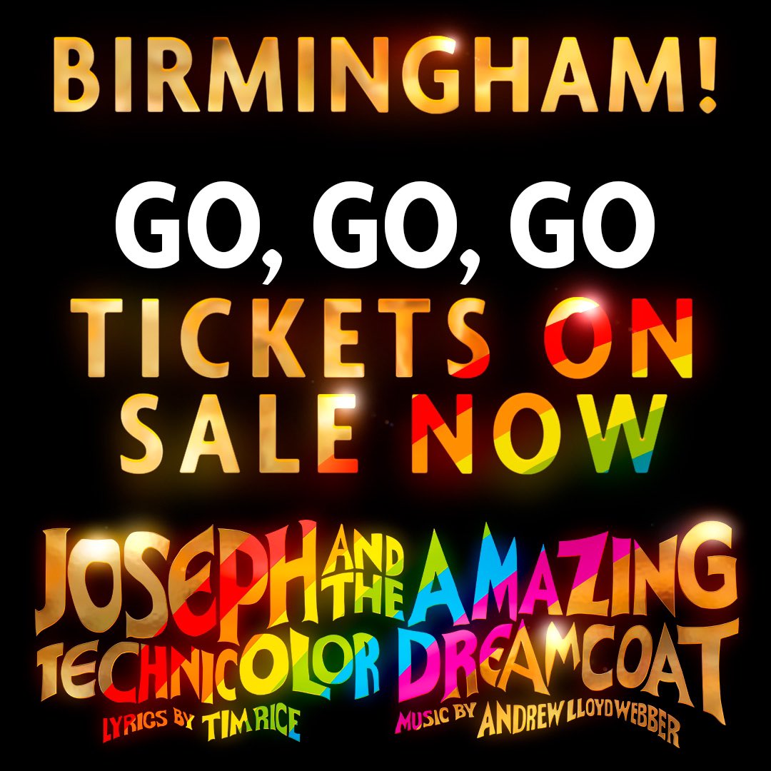 GO, GO, GO BIRMINGHAM! 🌈 Tickets are on sale NOW for our technicolor production @brumhippodrome from 20 May – 1 Jun 2025. Don’t miss out on your dream ticket 🤩 uk.josephthemusical.com/tickets