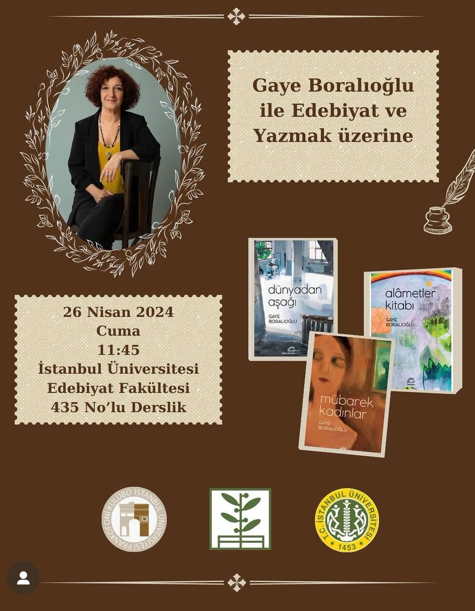 Prof Nedret Öztokat Kılıçeri’nin davetiyle İstanbul Üniversitesi Edebiyat Fakültesi’ne konuk olacağım. Söyleşi herkese açık @nedret_oztokat @iletisimyayin