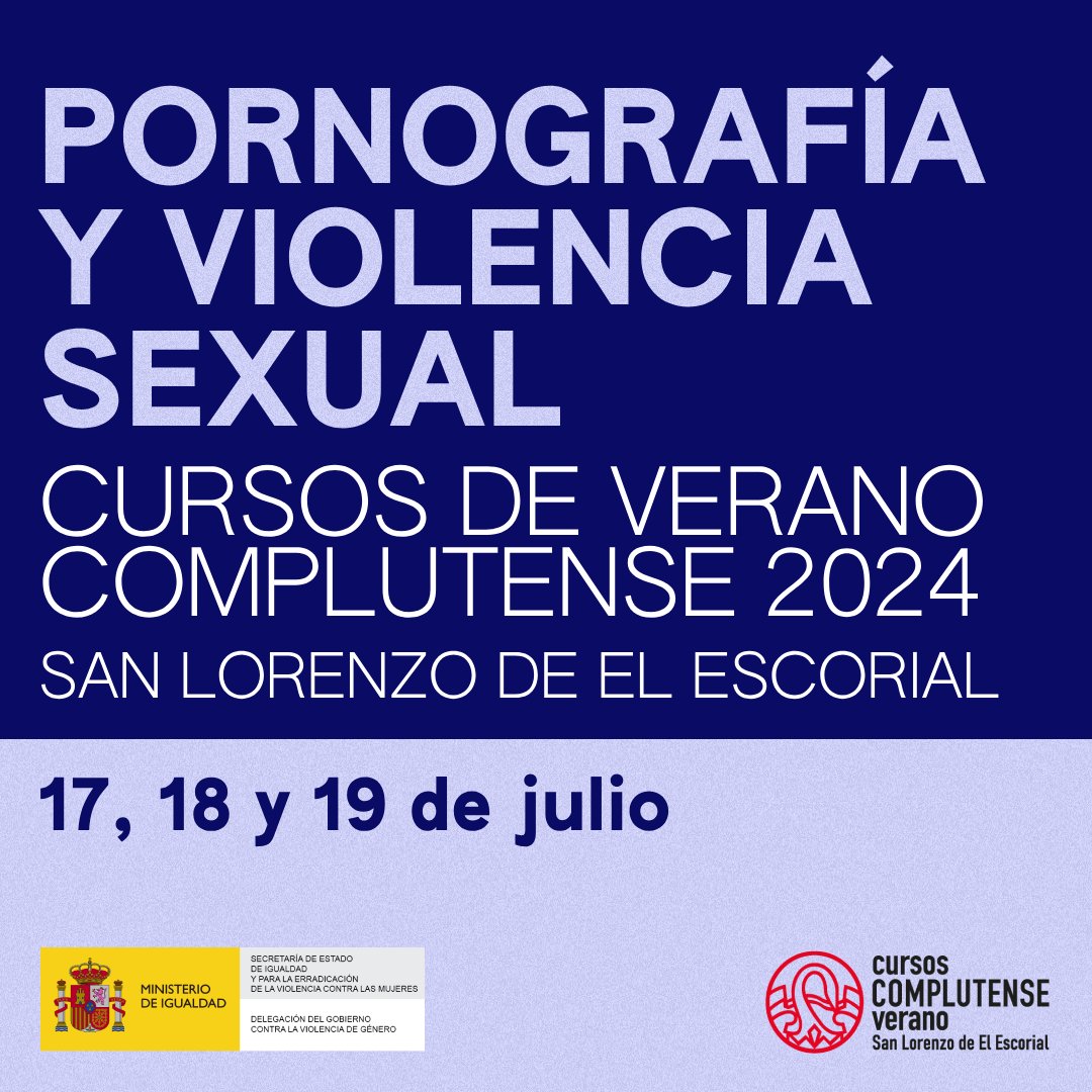 📚 Un año más, la @DelGobVG organiza uno de los cursos de verano de la @unicomplutense dentro de su 37 edición de los @CursosVeranoUCM en San Lorenzo de El Escorial. ⚫️ Pornografía y violencia sexual: 17-19 de julio 🔗 Consulta el programa completo: cursosveranoucm.com/cursos/73302-2/