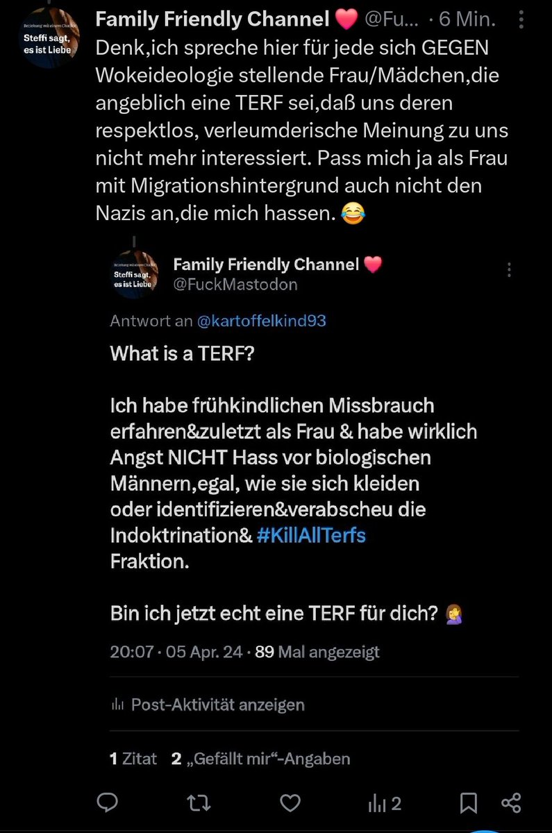 @thiscissis @HerbstSucht Und deswegen kämpfe ich gegen die Stigmatisierung von Mädchen&Frauen, die sich klar GEGEN solche täterschützenden Ideologien stellen. Denn: what is a TERF? 👇