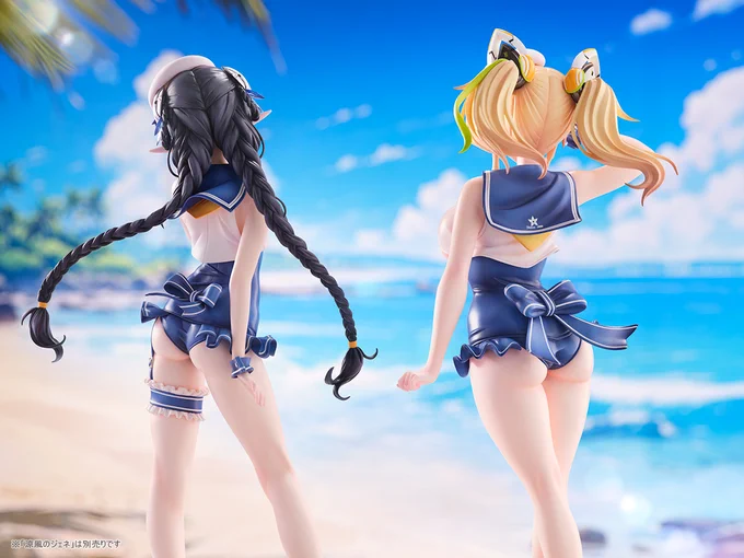 PSO2esでNidyがデザインしましたセーラー水着のジェネとアネットがフィギュア化です!同じデザインの水着がお互いの魅力を引立て合う・・・明日4/23からご予約開始です。 #PSO2es  #AMAKUNI 