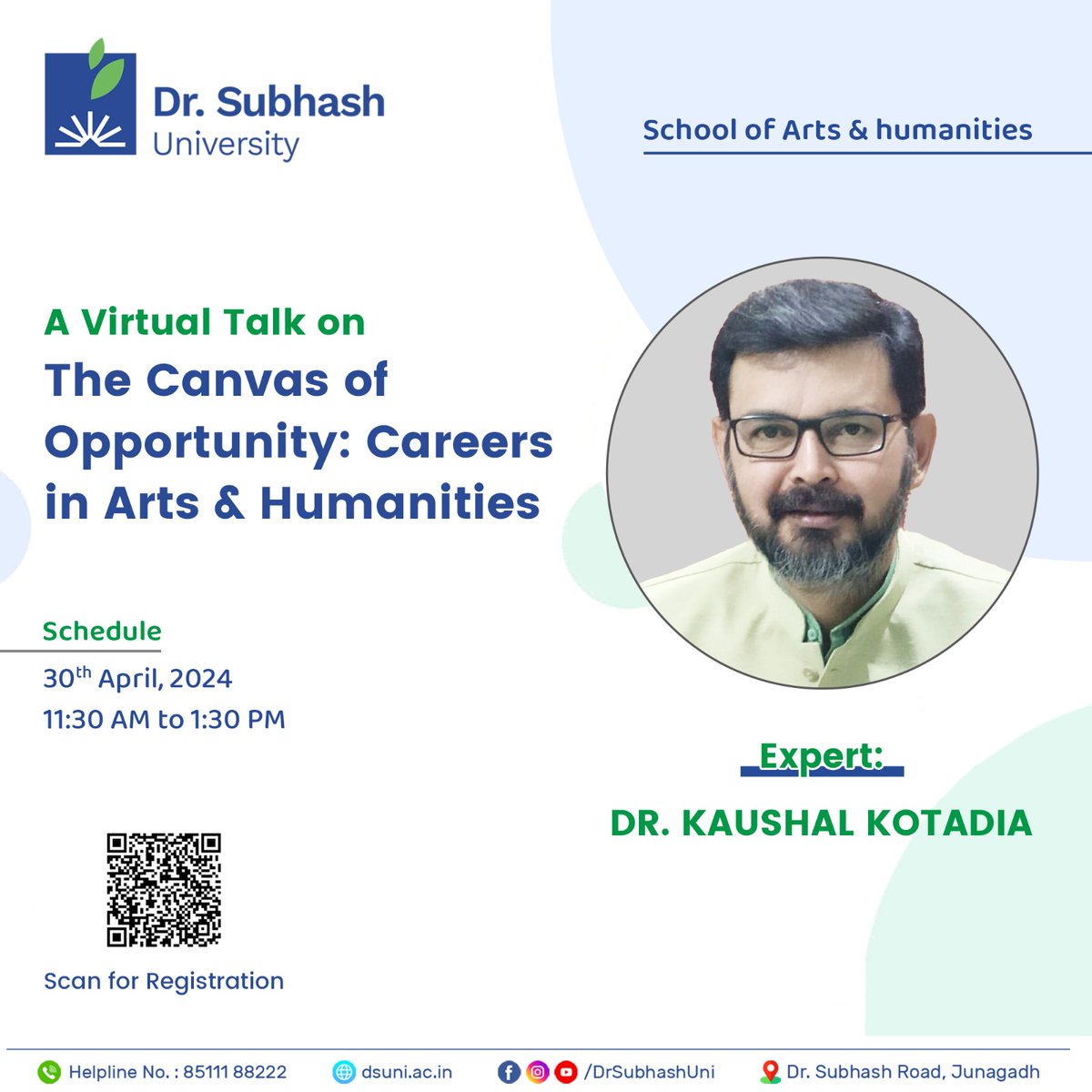 🌟 Unlock your creative potential and explore exciting career opportunities in Arts & Humanities! Join us for an immersive virtual talk hosted by DSU School of Arts & Humanities. Mark your calendars for April 30th, 11:30 AM - 1:30 PM, #CareerDiscovery #DSU #DrSubhashUniversity