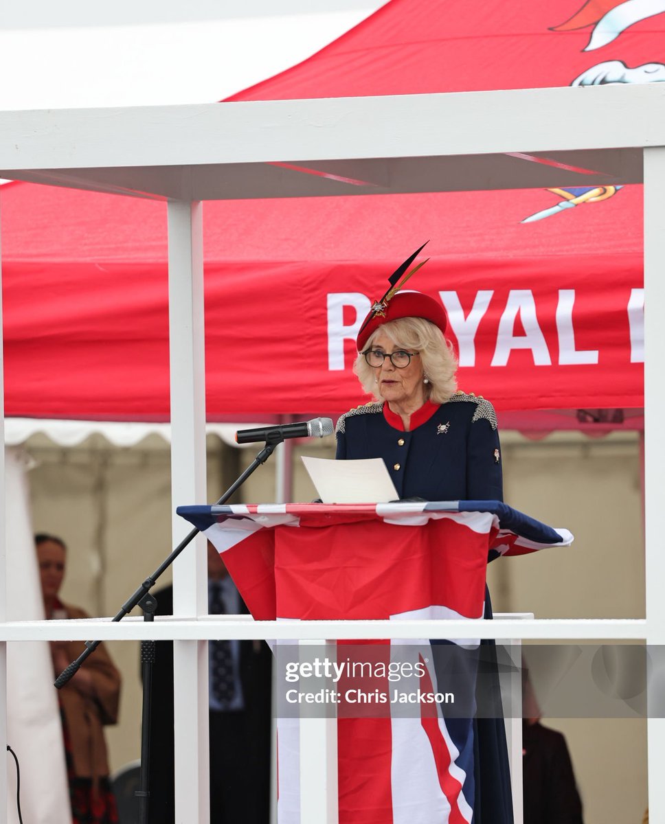 Queen Camilla addresses the Lancers for the first time as their Colonel-in-Chief in what will certainly be an emotional speech. 

I can't get over how chic/adorb she looks with the glasses and her new outfit, though.