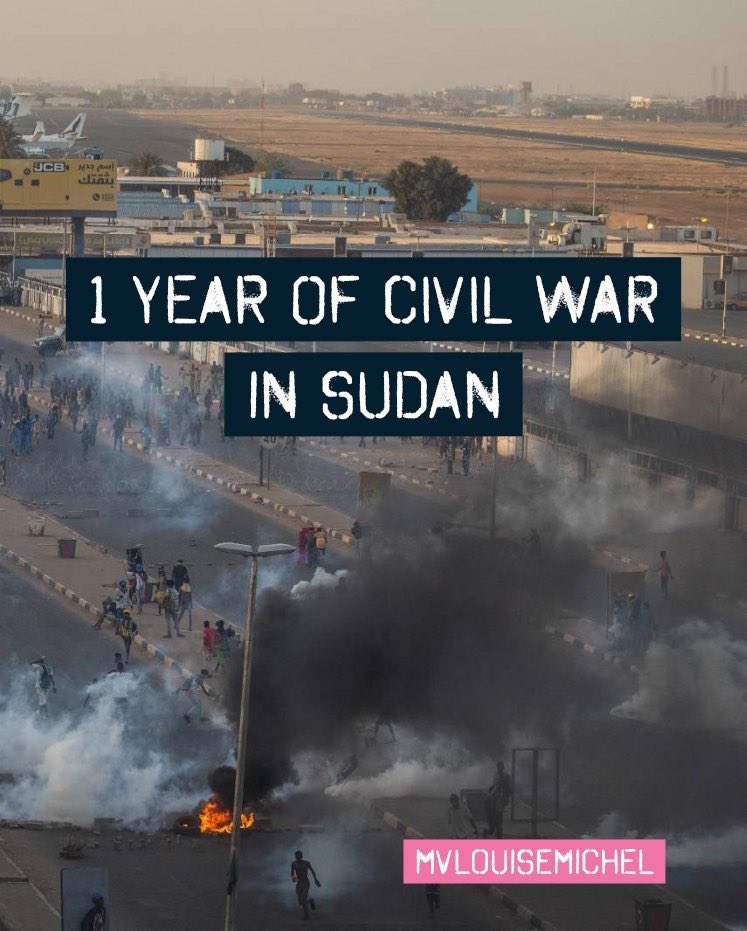 1/7 One year of civil war in Sudan It has been one year since the civil war started in Sudan, leaving 15,000 dead, 8.6 million displaced, 1.8 million people fleeing to neighbouring countries and 25 million in need.