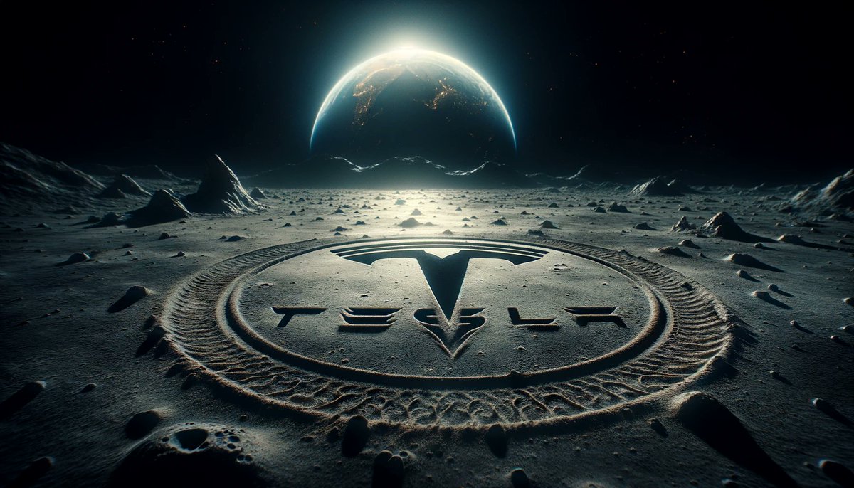 🌕 Behold! A celestial canvas unfolds - a wide-angle glimpse of the lunar vista. In the tranquil embrace of the moon's dusty terrain, behold the mesmerizing imprint of innovation - the Tesla logo, intricately etched into the lunar surface. 🚀 #SpaceX #Tesla #DarkSideoftheMoon