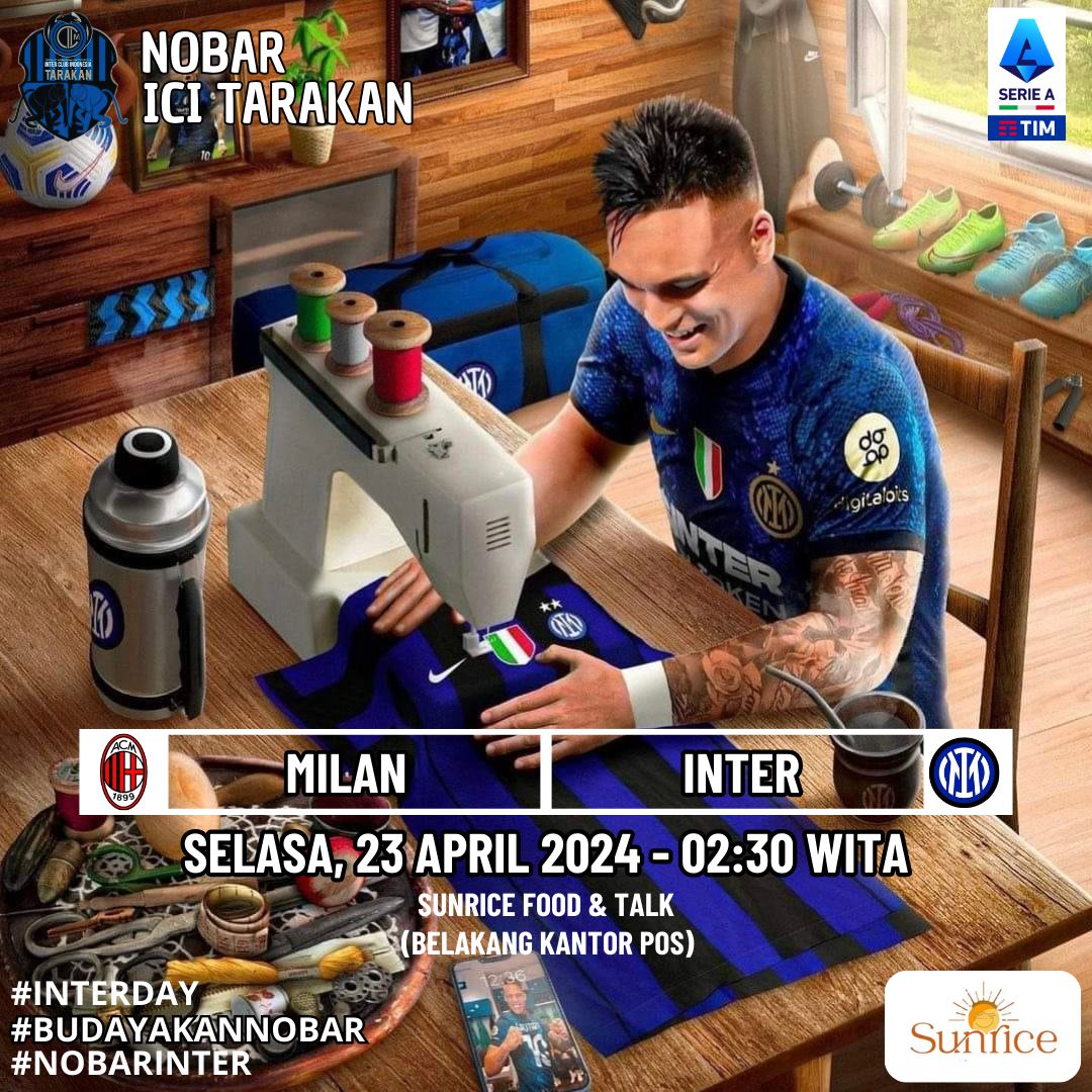 MENDADAK NOBAR!

ICI Reg. Tarakan:
𝙽𝙾𝙽𝚃𝙾𝙽 𝙱𝙰𝚁𝙴𝙽𝙶
DERBY DELLA MADONNINA 
Milan ⚫🔴 Vs Inter ⚫🔵

🗓️ Selasa (23/𝟶4/𝟸𝟶𝟸𝟺)
⏲️ 𝘖.𝘎: 02.𝟶𝟶 𝘞𝘐𝘛𝘢
📍 𝚅𝚎𝚗𝚞𝚎: 𝚂𝚞𝚗𝚛𝚒𝚌𝚎 Coffee
👕 𝘋𝘊: 𝘐𝘯𝘵𝘦𝘳/𝘐𝘊I
📱085251185313

Laga menuju ⭐🌟