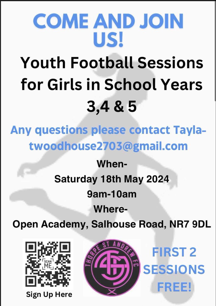 If you daughter is in years 3, 4 of 5 and would like to get involved in a local club, come along and join us at The FDC Open from the 18th May! 🤍🩵 Link to sign up - docs.google.com/forms/d/e/1FAI… @NWGFL @FootballNorfolk @theFDCopen