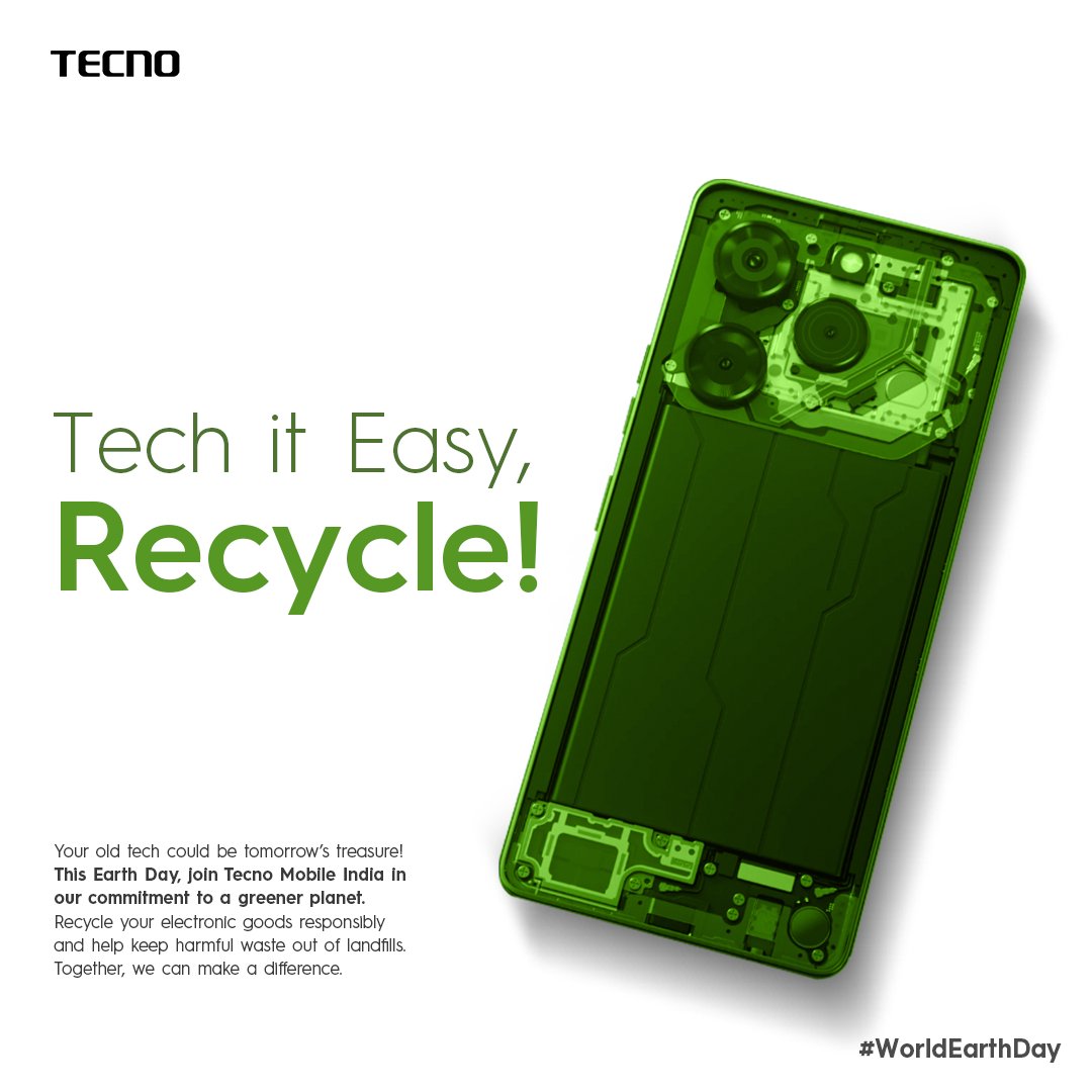 Tecno Mobile India champions eco-friendly innovation, partnering with leading recyclers to ensure the responsible disposal of e-waste. Complying with global standards, we urge our customers to preserve the environment by recycling electronic products. #WorldEarthDay