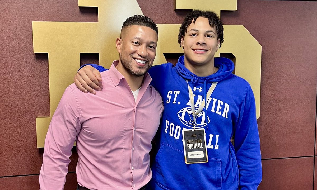 Cincinnati St. Xavier four-star LB Kobe Clapper has a unique connection to Notre Dame. Here’s how that contributed to a great visit the Irish “completely crushed.” Story: on3.com/teams/notre-da…