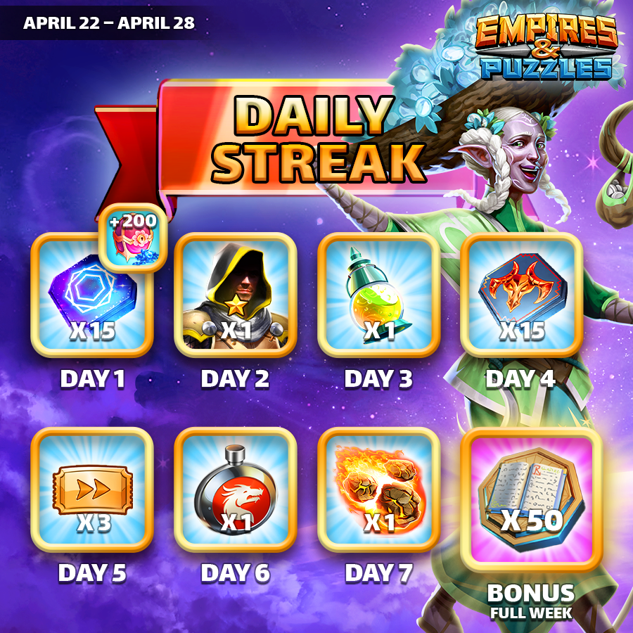 🥳 New week, new Streak 🎉 🎁 Go claim your free daily gift now at 👉 empiresandpuzzles.com