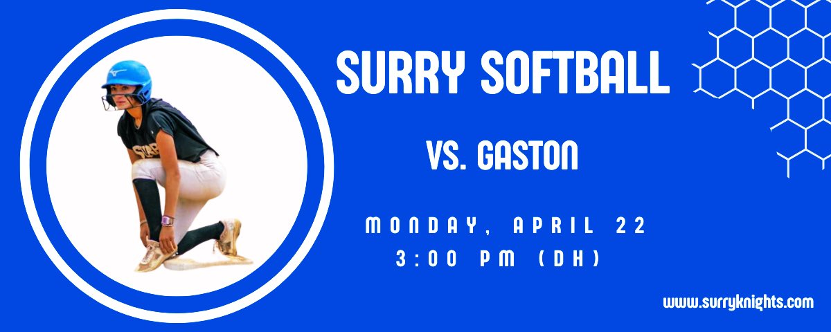 Surry softball hosts @gcrhinos on Monday in a doubleheader starting at 3:00 pm.