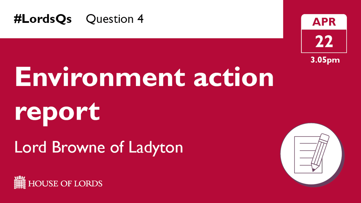 @GreenJennyJones @JoyceAnelay Finally, in #LordsQs, Lord Browne of Ladyton questions the government on @UN Special Rapporteur report on climate and environment action and human rights.

📺Watch online from 3.05pm at the link in our bio
4/4 🔽