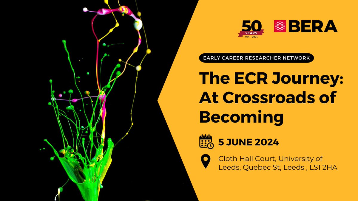 Upcoming event: BERA ECR Annual Conference @BERA_ECRNetwork #BERAECR 📍Leeds 🗓️ 5th June Keynote Speakers: @Emily_EAL @beaton_m @DrRLofthouse Find out more: bera.ac.uk/event/the-ecr-…