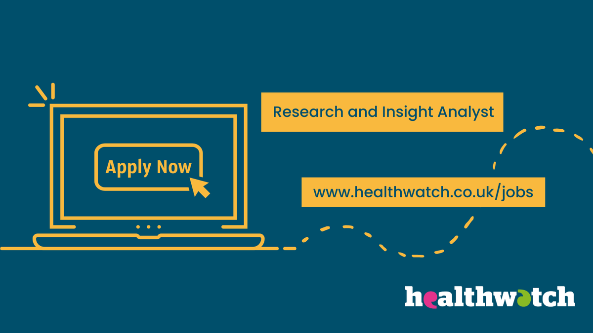 We are recruiting! Do you have a skills to analyse data and undertake research involving mixed methods? Do you excel at processing, interpreting and presenting information? Then we have the role for you! Join our team as a Research and Insight Analyst - healthwatch.co.uk/jobs