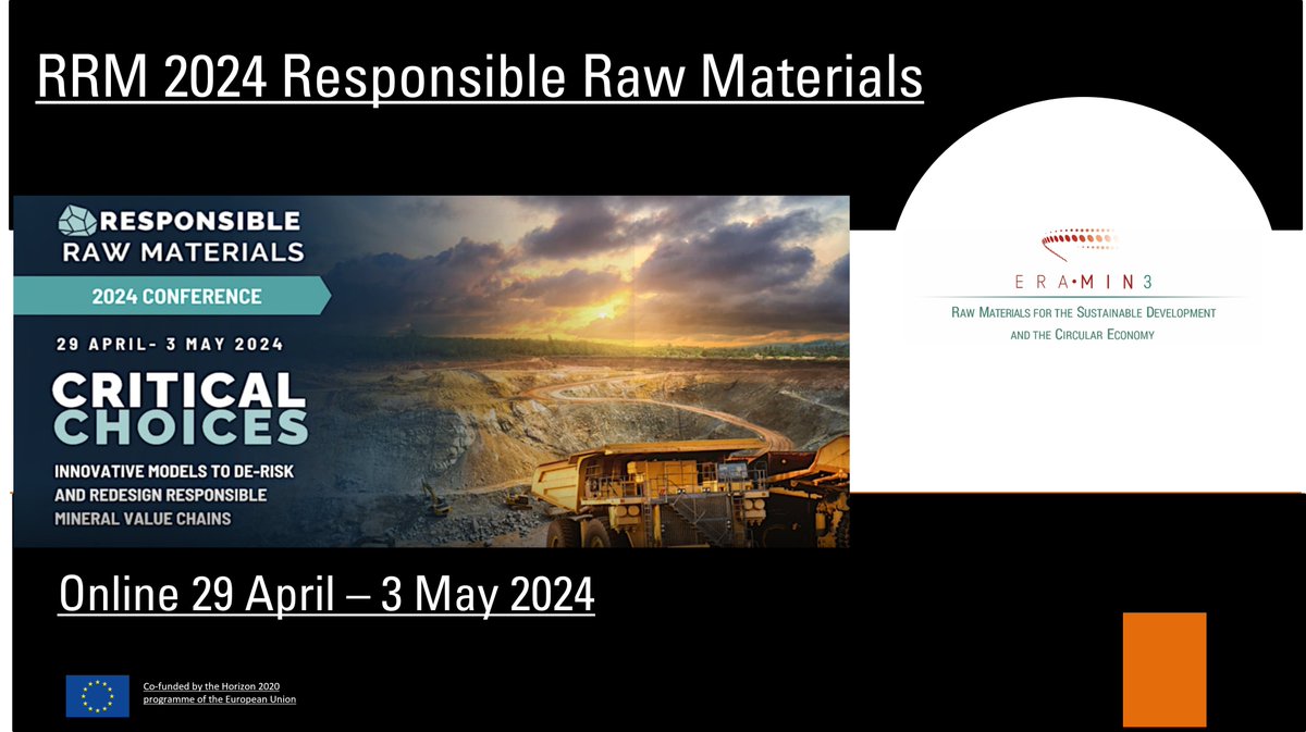 📢 Register to the fifth online annual conference in Responsible Raw Materials 📆29 April - 3 May. Engage in open dialogue, explore ideas, and shape the future of mineral value chains. Registration and info! responsiblerawmaterials.com/2024-conferenc… #RawMaterials #Sustainability #ResponsibleMining