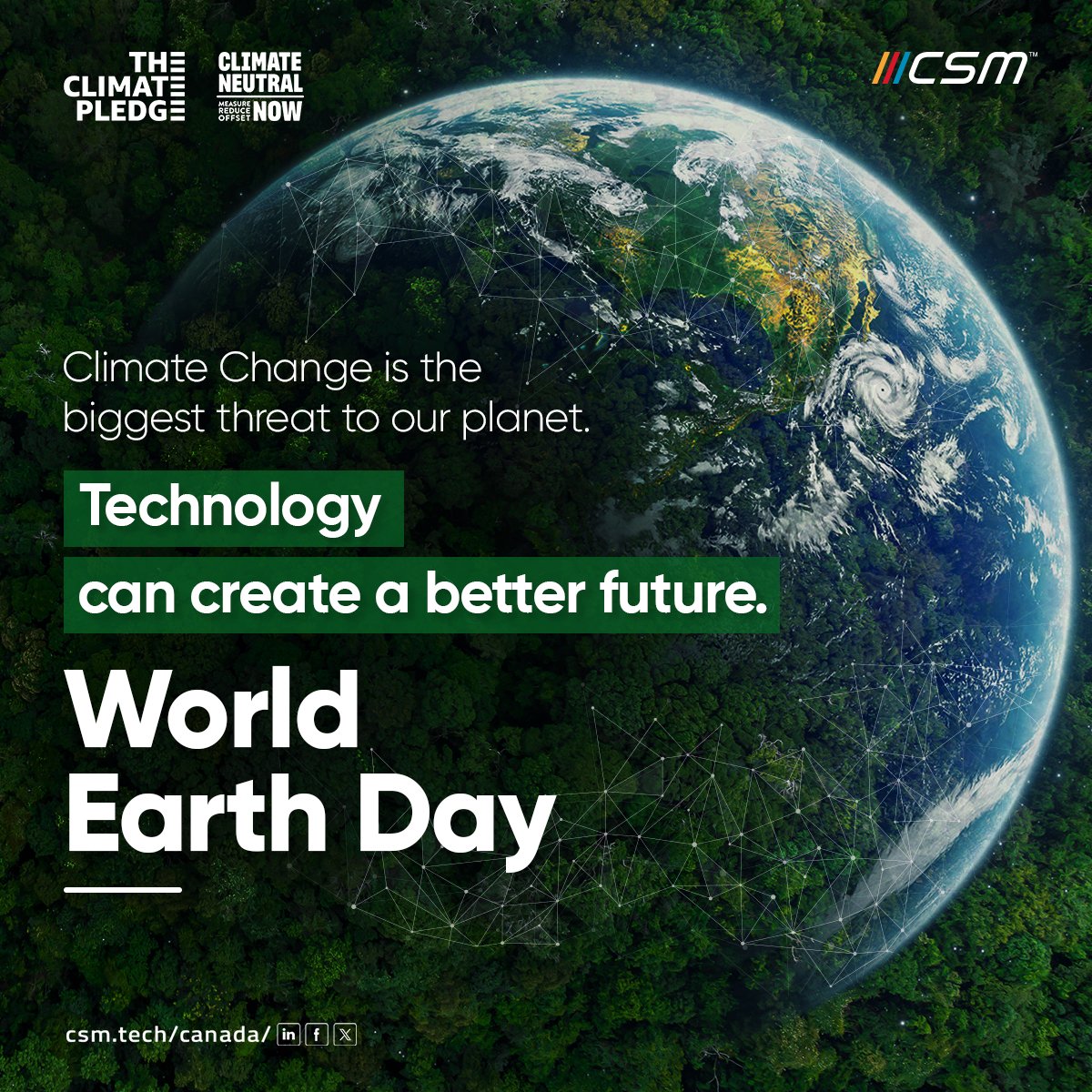 With technology, we can walk towards greener digital transformations for sustainable future.   

Because every action counts in preserving our shared home!          

#WorldEarthDay #ClimateChangeNow #UNClimateChangeNow #TheClimatePledge #GreenTechnology #Canada #CSMTech