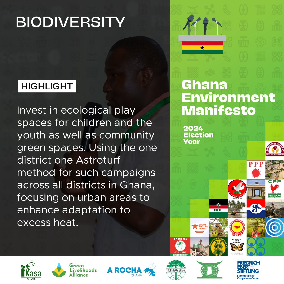 FesGhana's tweet photo. Biodiversity is the web of life that connects us all.
The next government of Ghana MUST commit to defending Ghana’s Biodiversity. They can do so while creating #GreenSpaces in urban areas that will allow biodiversity thrive.

#EnvironmentManifesto #2024Elections 
📷#Biodiversity https://t.co/XgkSRf8hJK