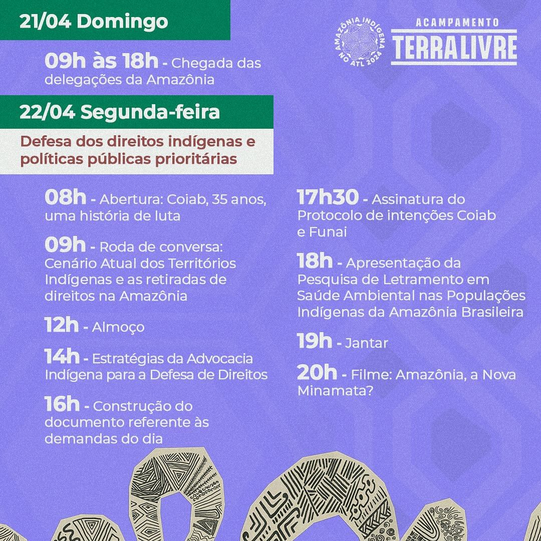 Confira a programação de hoje da Tenda da Amazônia no #ATL2024 👇🏿