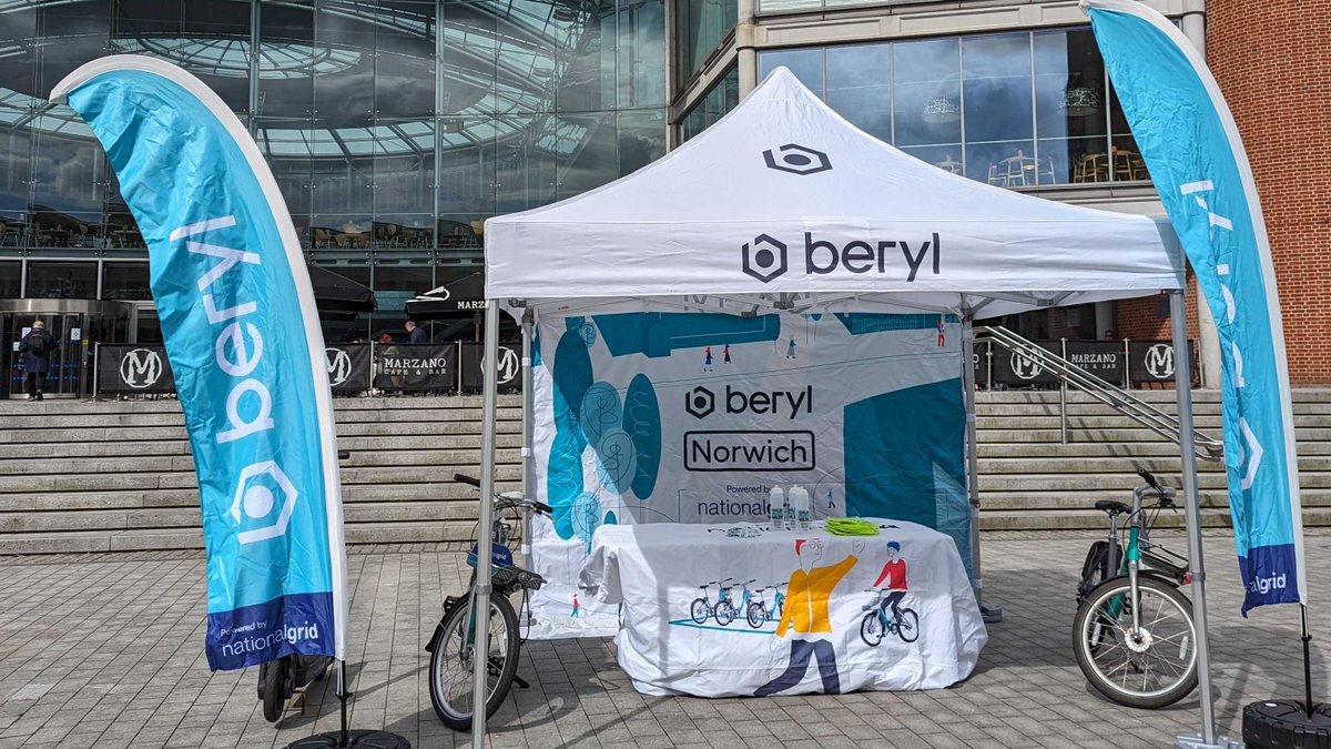 Norwich! Today come down to the Amphitheatre on Millennium Plain to say hello and meet some of the friendly Beryl & @nationalgriduk team 👋 The perfect opportunity to find out about our bikes and e-scooters and ask any questions you might have. #HappyEarthDay2024 🌍🌿🌻🚲🌳🌎🌈