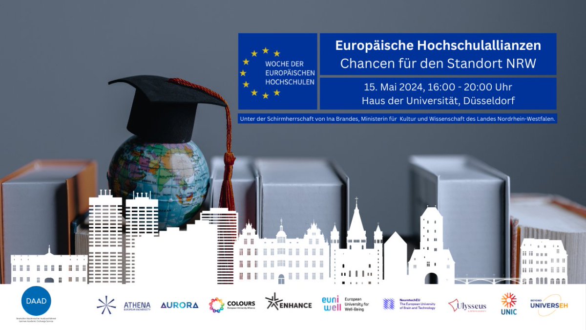 UNIC@RUB (@unic_rub) on Twitter photo #Europe Day 2024 in NRW - 9 Hochschulen aus #NRW präsentieren ihre #EuropeanUniversities & diskutieren Potentiale für NRW!
📅 15.05., 16h. 👉Anmeldung bis 2.05 möglich: form.jotform.com/240715048830352
<a href="/RWTH/">RWTH Aachen</a> <a href="/UniBonn/">Rheinische Friedrich-Wilhelms-Universität Bonn</a> <a href="/unidue/">Uni Duisburg-Essen @unidue.bsky.social</a> <a href="/HHU_de/">Heinrich-Heine-Universität Düsseldorf</a> <a href="/UniCologne/">Universität zu Köln</a>  <a href="/uni_muenster/">Universität Münster</a> <a href="/UniSiegen/">Universität Siegen</a> <a href="/DAAD_Germany/">DAAD News</a>  ^db #Europe Day 2024 in NRW - 9 Hochschulen aus #NRW präsentieren ihre #EuropeanUniversities & diskutieren Potentiale für NRW!
📅 15.05., 16h. 👉Anmeldung bis 2.05 möglich: form.jotform.com/240715048830352
<a href="/RWTH/">RWTH Aachen</a> <a href="/UniBonn/">Rheinische Friedrich-Wilhelms-Universität Bonn</a> <a href="/unidue/">Uni Duisburg-Essen @unidue.bsky.social</a> <a href="/HHU_de/">Heinrich-Heine-Universität Düsseldorf</a> <a href="/UniCologne/">Universität zu Köln</a>  <a href="/uni_muenster/">Universität Münster</a> <a href="/UniSiegen/">Universität Siegen</a> <a href="/DAAD_Germany/">DAAD News</a>  ^db
