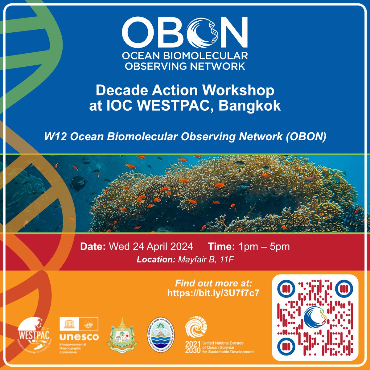Are you attending the #IOCWESTPAC2024 meeting in Bangkok this week? On Wed 24 April, members of @obon_ocean will be convening a session within the @unoceandecade Action Workshops track. Please join us: ➡ Wed 24 April ➡ 1pm to 5pm ➡ Mayfair B, 11F bit.ly/3U7f7c7