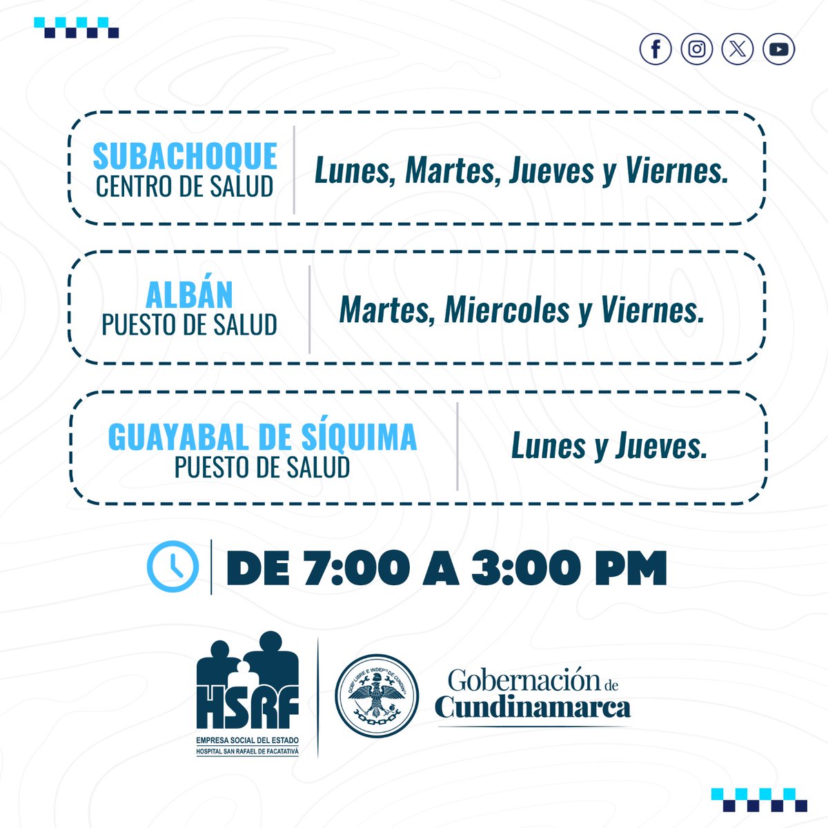 El Hospital San Rafael de Facatativá te invita a participar de la"𝐉𝐨𝐫𝐧𝐚𝐝𝐚 𝐝𝐞 𝐀𝐩𝐥𝐢𝐜𝐚𝐜𝐢ó𝐧 𝐝𝐞 𝐁𝐚𝐫𝐧𝐢𝐳 𝐝𝐞 𝐅𝐥𝐮𝐨𝐫".
Una Jornada donde los niños y adolescentes recibirán una aplicación de barniz de flúor que fortalecerá sus dientes.