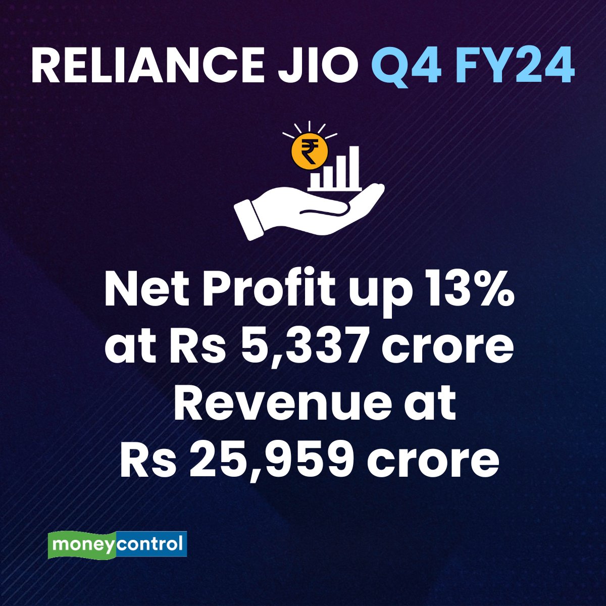 #EarningsWithMC | #RelianceJio reports #Q4FY24 results ⚡️

13% YoY rise in net profit at Rs 5,337 crore.

🔴 #LIVE updates 👇
moneycontrol.com/news/business/…

@reliancejio | #Earnings #Q4Results