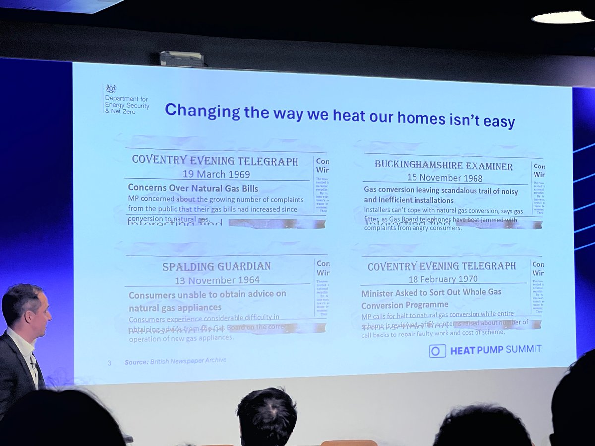 @keithalexander @renewablewriter shared these slides on the resistance to the natural gas roll out at the recent heat pump summit. Resistance to changing heating isn’t new!