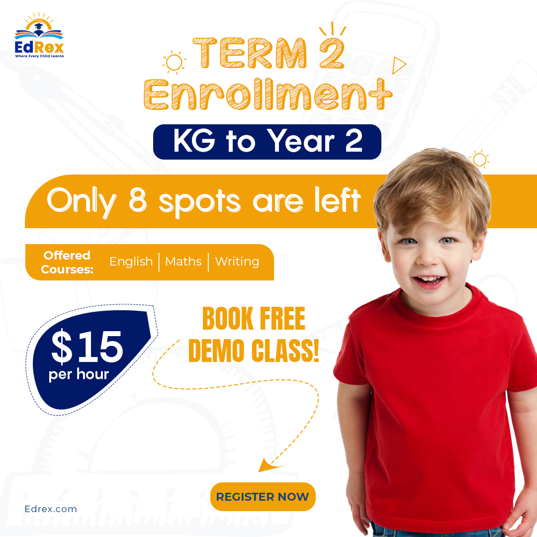 Limited spots available for our KG to Year 2 program! Secure your child's spot for Term 2 at just $15 per hour. 📚🌟 Don't wait, register now! Email: info@edrex.com.au

#edrexlearning #TERM2 #onlinetutoring #australiancurriclum #australia #kindergarten