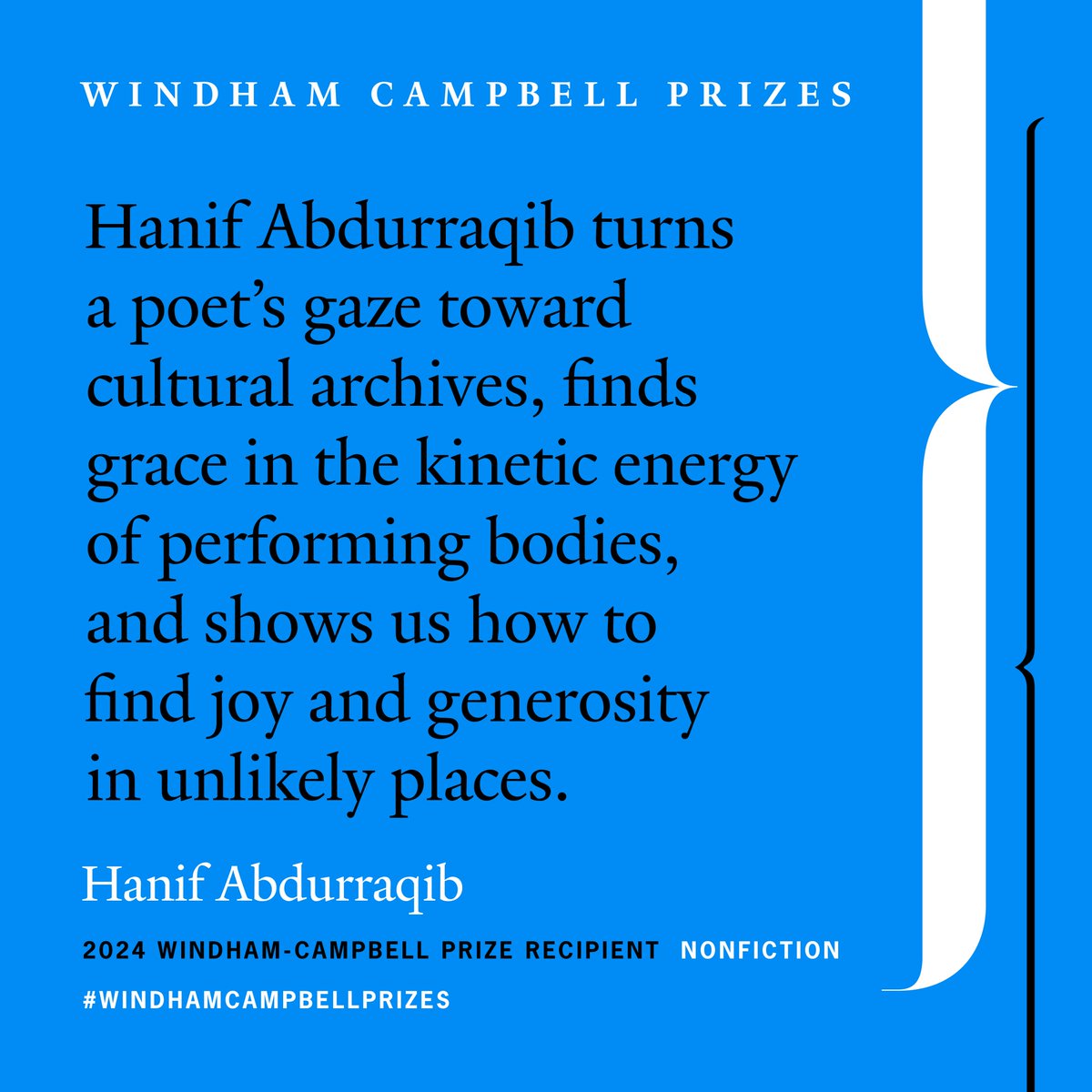 Next up in #WindhamCampbellPrizes 2024 recipients spotlight is Columbus, Ohio native, @NifMuhammad. Hanif is recognised for his moving body of highly acclaimed literary criticism, including the Carnegie Medal winning 'A Little Devil in America: In Praise of Black Performance.'