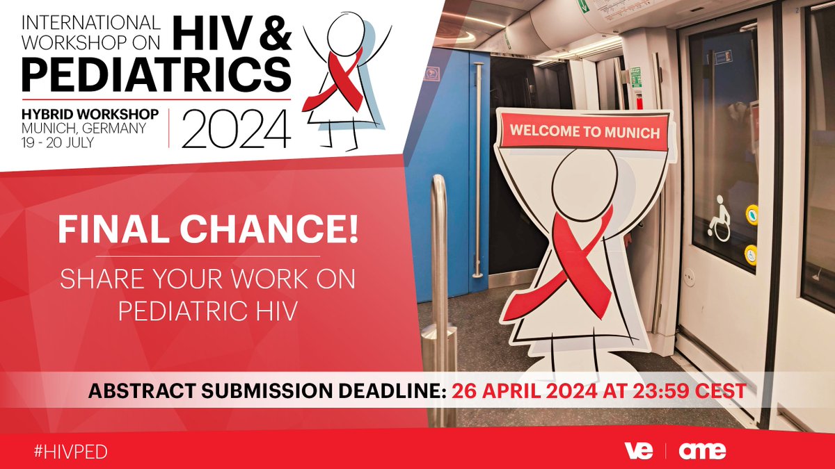 Final call - #HIVPED 2024 abstract submissions!

From Munich, Pedro invites everyone to share their recent work - welcoming research on maternal, infant, children, & adolescent #HIV prevention & care.

Submit abstracts by 26 April 👉 amededu.co/447TSLG 

#CallForAbstracts