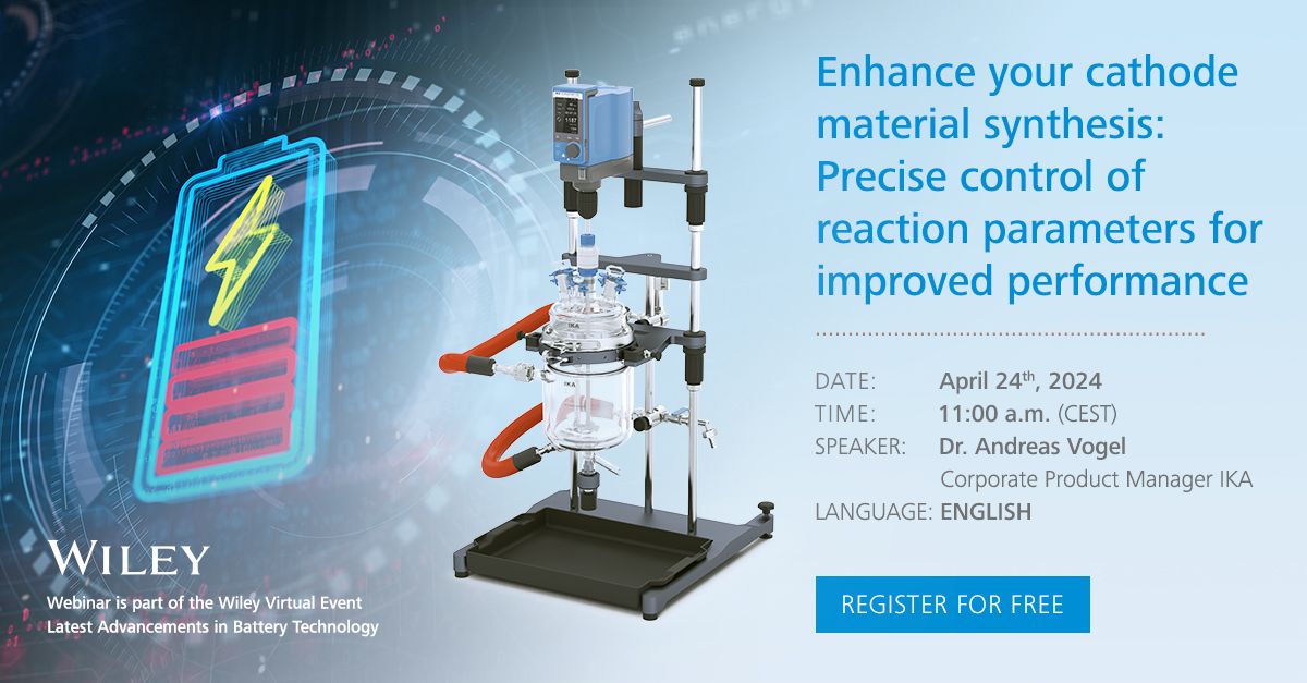 FREE WEBINAR: Enhance your cathode material synthesis: Precise control of reaction parameters for improved performance. Interested? Register now for free: lnkd.in/eqZ26qKr #batteryproduction #evbattery #chemicalsynthesis #labequipment #lookattheblue #IKA #chooseIKA