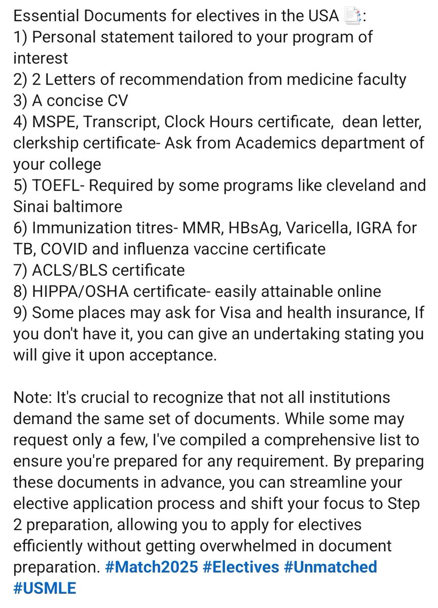 Essential documents for Electives in USA
#MedTwitter 
#USCE #Electives #USMLE
#MATCH2025