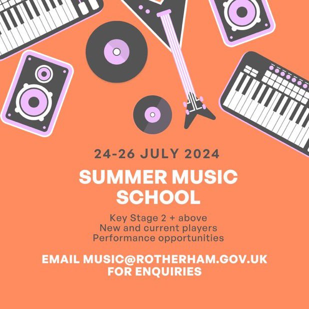 Summer School from @RotherhamMusic 🔊 Kickstart the summer holidays with a summer music school program from Rotherham Music 24-26th July! To get involved, get in touch with them here 👉music@rotherham.gov.uk