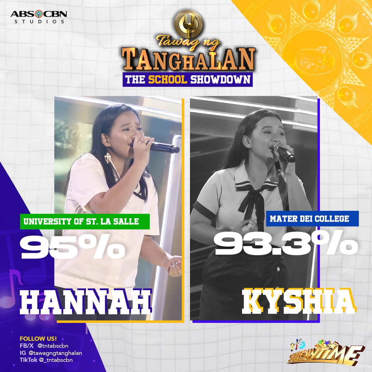 🎙️ Si Hannah ng University of St. La Salle ang nagwagi ngayong Lunes! Maraming salamat sa pagsali, Kyshia ng Mater Dei College. 📚 #ShowtimeTNTSchoolShowdown #TawagNgTanghalan #ItsShowtime