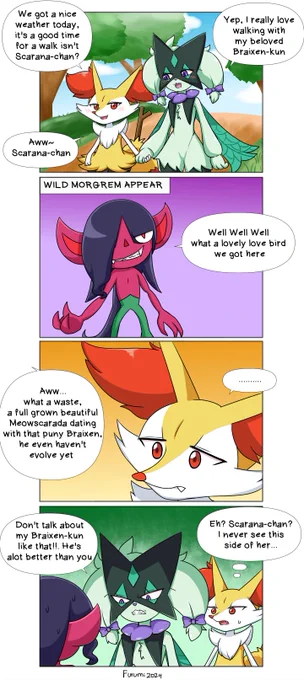 My ♂️ Braixen just found out the scary side of his Girlfriend.
#テールナー #ポケモン #ポケモン絵描きさんと繋がりたい #マスカーニャ 