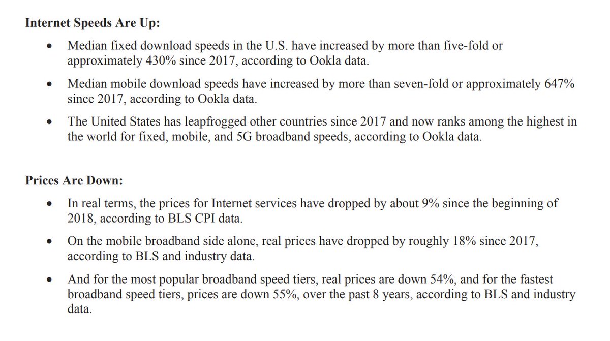 The late Senator Daniel Patrick Moynihan once said, 'Everyone is entitled to their own opinions, but they are not entitled to their own facts.' Facts about U.S. Internet access since 2017 (via @BrendanCarrFCC): speeds are up and real prices are down. docs.fcc.gov/public/attachm…