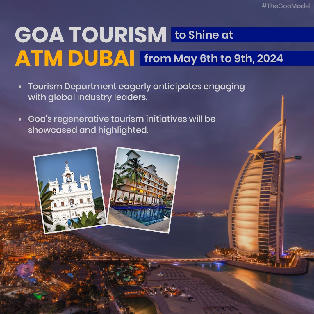 Goa Tourism is set to shine at ATM Dubai from May 6th to 9th, 2024. The Tourism Department eagerly anticipates engaging with global industry leaders, showcasing our offerings, and highlighting Goa's regenerative tourism initiatives. #GoaTourism #ATMDubai2024 #TheGoaTourism