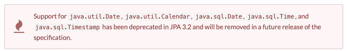 1ovthafew's tweet image. Sorry, all you many fans of java.util.Date, but since Java refuses to deprecate it, we're deprecating it in Jakarta Persistence.
in.relation.to/2024/04/22/sto…