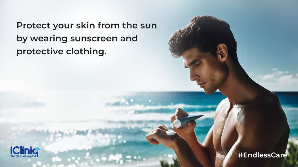 Protect skin with sunscreen and clothing. ☀️ #EndlessCare #SkinHealth Guidance available at icliniq.com!