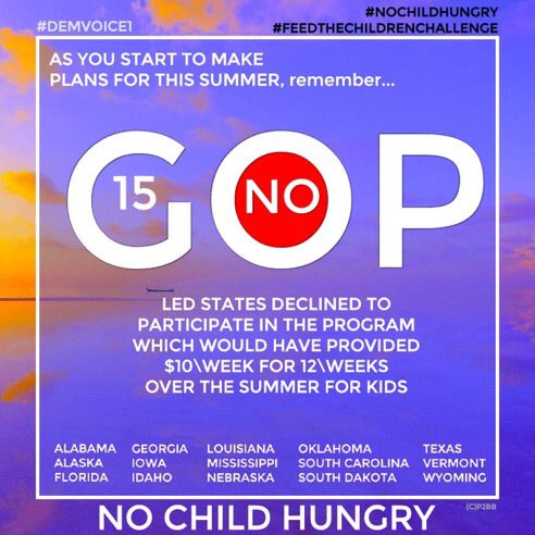 Making sure that all children are fed properly is a challenge in America. Sadly, the GOP has been making it harder for them to get the help that they need. #NoChildHungry If able, please call local schools and help pay for breakfast/lunch for a child #FeedTheChildrenChallenge