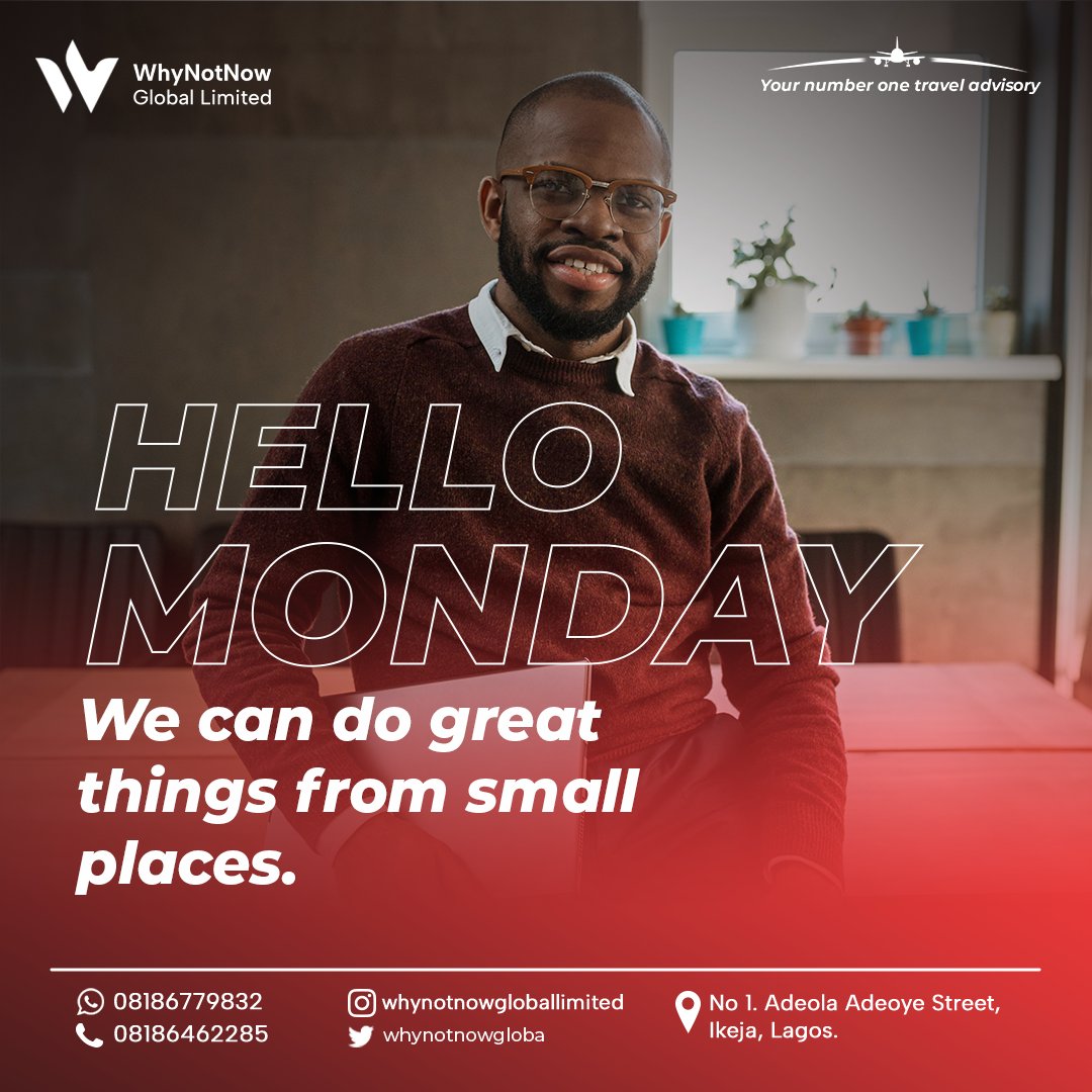 It's yet another Monday to take a step towards greatness.

For all your travel process, WhyNotNow Global Limited is here for you.

#monday #mondaymotivation #mondaymood #great #smallsteps