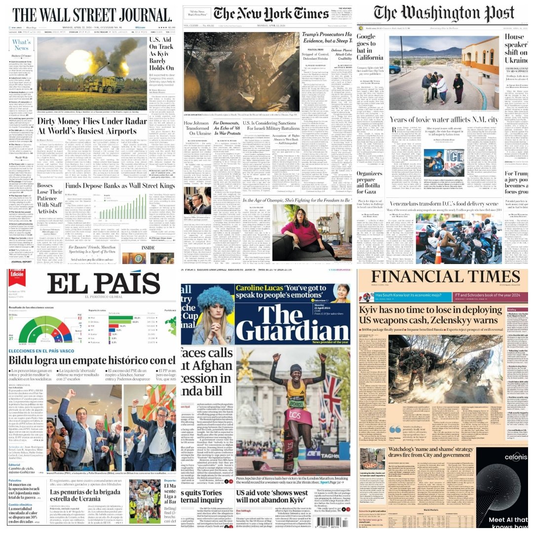 Periódicos en el mundo... #TheWallstreetJournal #Thenewyorktimes #Thewashingtonpost #TheGuardian #ElPaís #Financialtimes #news #newspaper #april22