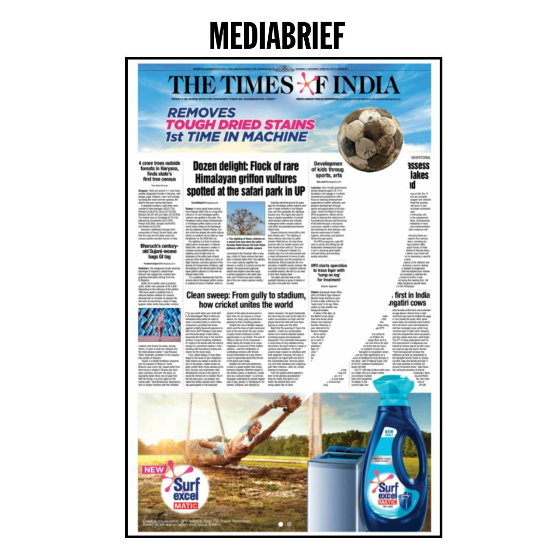 Surf Excel's latest print ad surfs the waves of creativity, making a splash in today's The Times Of India edition. #TimesofIndia #TOI #ImpactfulAds #SurfExcel