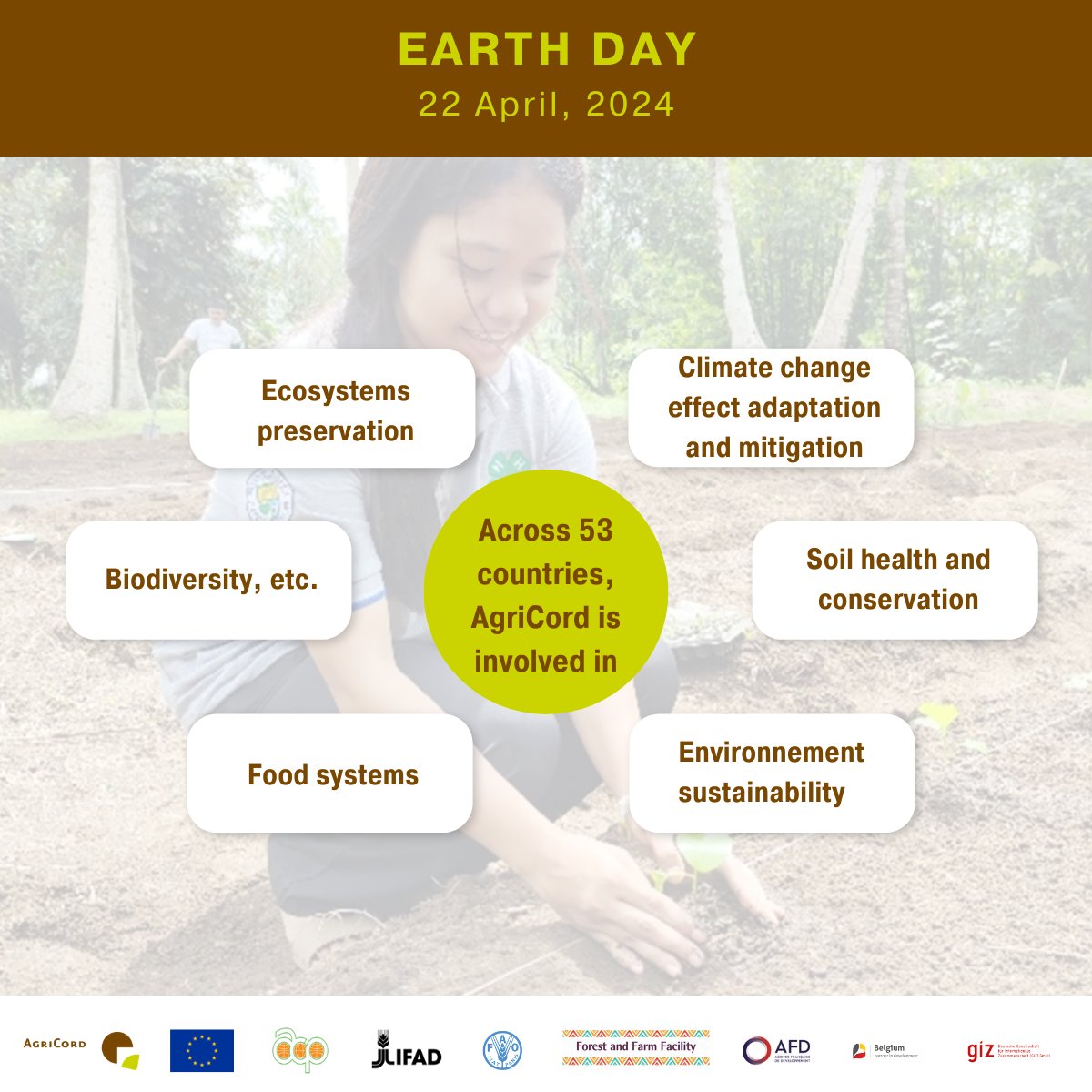 Celebrating #EarthDay2024! At the forefront of the battle against #ClimateChange, AgriCord partner #Farmers & Farmers Organizations are working to restore #Ecosystems, protect #Biodiversity, & promote #Sustainable #Agroecological practices. 🍃 Thanks to our financial partners🫱🏾‍🫲🏼