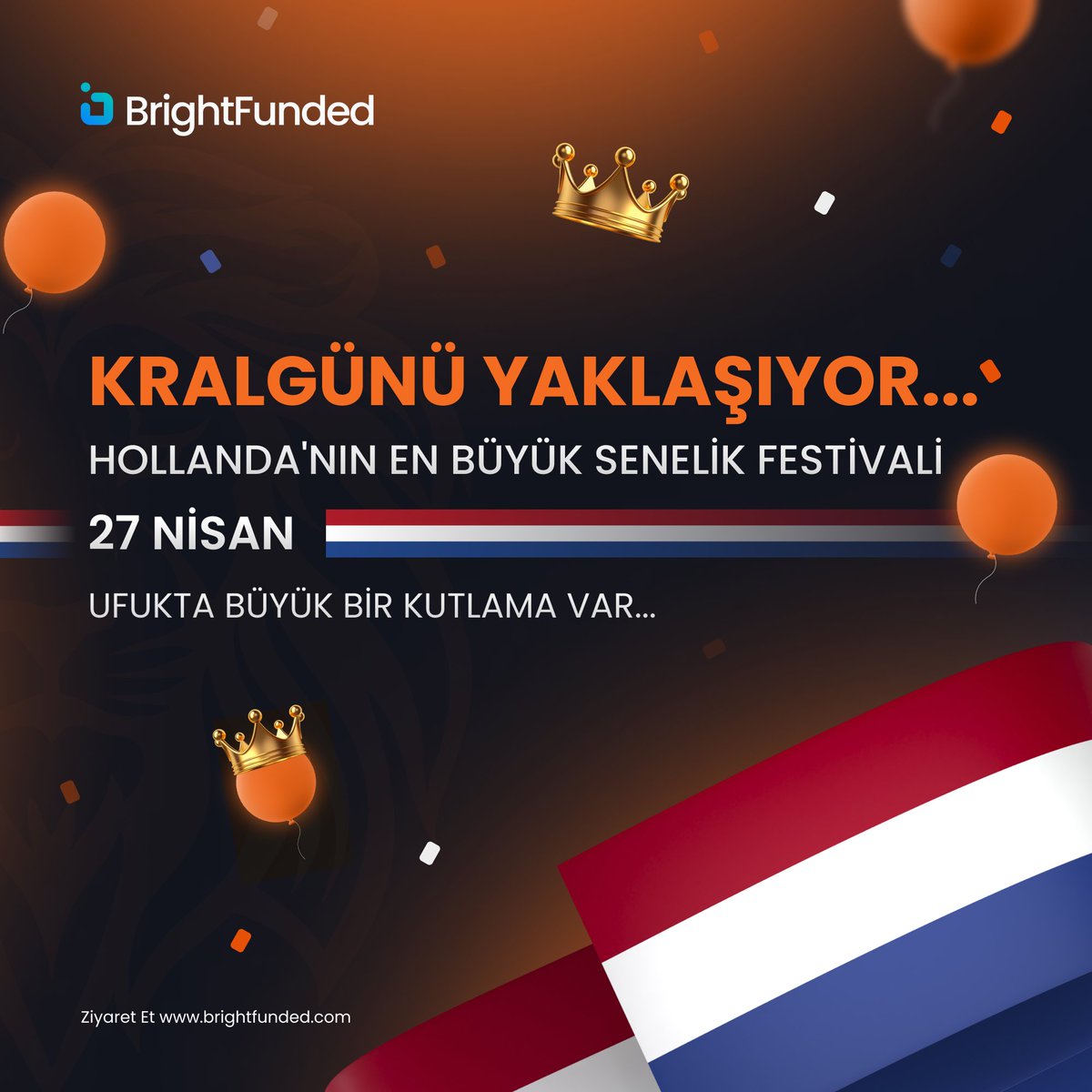 HOLLANDA KRALGÜNÜ GELİYOR! 🇳🇱 Hollanda Kralı onuruna düzenlenen En Büyük Yıllık Festival olan Kingsday yaklaşırken heyecan artıyor! 27 Nisan Cumartesi geliyoruz! 🧡 En iyi kısım? Sizinle kutluyoruz! 🎉 Bu hafta sosyal kanallarımıza göz atın... 👀