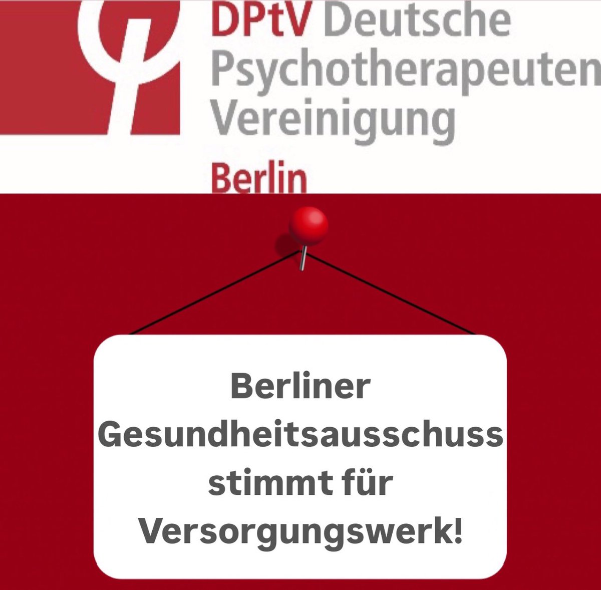 DPtVBerlin's tweet photo. Breaking News! Heute hat der Berliner Gesundheitsausschuss für ein Versorgungswerk für Psychotherapeut*innen gestimmt! Berlin ist das einzige Bundesland, dass dies bisher gesetzlich verboten hatte.

Phänomenal! Danke an alle, die sich dafür eingesetzt haben!!! https://t.co/rzOJuPNhUL