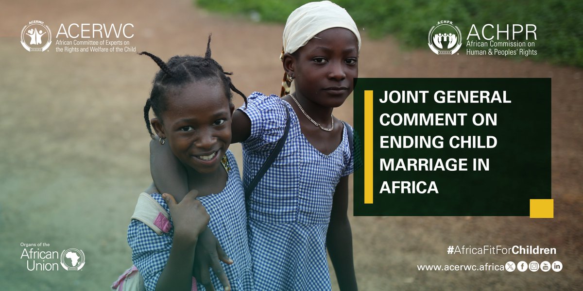 Because no child should be forced into marriage, the Committee and the 'Banjul' Commission adopted a Joint General Comment on Ending Child Marriage in Africa. Download the General Comment on🌐🔗 acerwc.africa/en/key-documen… #EndChildMarriage #AfricaFit4Children #GovernanceRoadshow