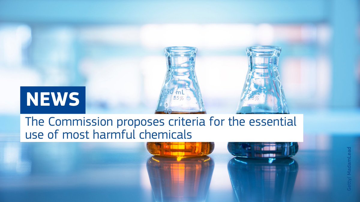 🆕 Today, we adopted guiding principles for essential uses of harmful chemicals. This aims to ensure: 📑 Regulatory predictability 🧪 Faster phase-out of the most harmful substances 🔬 Investments in sustainable chemicals More 👉 europa.eu/!rgxnqJ #ChemicalsStrategy
