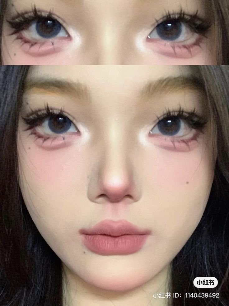 mistyscorpse's tweet photo. for eyeshadow you can use a soft colour for the base like peach or pink, and use a darker shade for the crease like nude or black, then highlight the eyelid and inner corners with some bold sparkly shimmery shadow. shading the bottom crease also really makes the eyes look big ୨୧ https://t.co/LHQeZb19DG